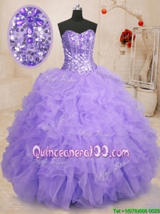 On Sale Organza Sweetheart Sleeveless Lace Up Beading and Ruffles Quinceanera Dresses inLavender