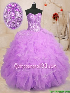 Latest Purple Sleeveless Organza Lace Up Quinceanera Gown forMilitary Ball and Sweet 16 and Quinceanera