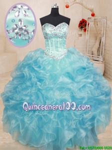 Smart Sweetheart Sleeveless Organza Quinceanera Dress Beading and Ruffles Lace Up
