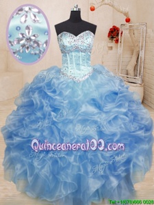 Sweetheart Sleeveless Lace Up 15th Birthday Dress Light Blue Organza