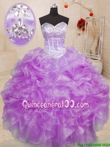 Custom Fit Sleeveless Lace Up Floor Length Beading and Ruffles 15th Birthday Dress