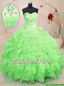 Top Selling Beading and Ruffles Sweet 16 Quinceanera Dress Spring Green Lace Up Sleeveless Floor Length