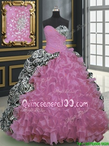 Fine Printed With Train Multi-color Quinceanera Gown Sweetheart Sleeveless Brush Train Lace Up