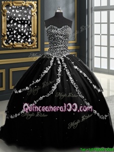 Discount With Train Lace Up Sweet 16 Dress Black and In forMilitary Ball and Sweet 16 and Quinceanera withBeading and Appliques Brush Train
