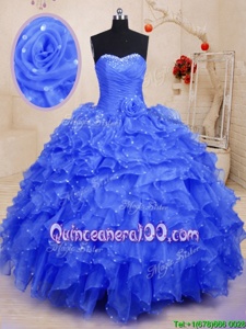 Beauteous Floor Length Ball Gowns Sleeveless Blue Quinceanera Dresses Lace Up