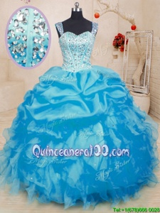 Spectacular Pick Ups Baby Blue Sleeveless Organza Lace Up 15th Birthday Dress forMilitary Ball and Sweet 16 and Quinceanera