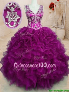 Fantastic Sleeveless Backless Floor Length Beading and Embroidery and Ruffles 15 Quinceanera Dress