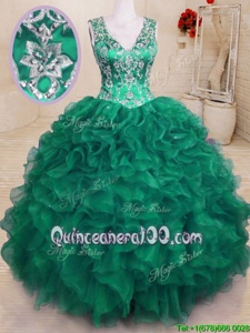 Elegant Floor Length Ball Gowns Sleeveless Dark Green Quinceanera Dresses Zipper