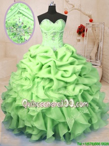 High Class Yellow Green Sweetheart Lace Up Beading and Ruffles and Pick Ups Sweet 16 Dresses Sleeveless