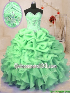 Best Selling Sleeveless Lace Up Floor Length Beading and Ruffles and Pick Ups Sweet 16 Dresses