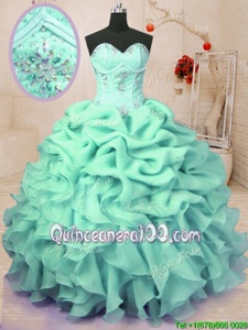 Fashionable Apple Green Sweetheart Neckline Beading and Ruffles and Pick Ups Quinceanera Dresses Sleeveless Lace Up
