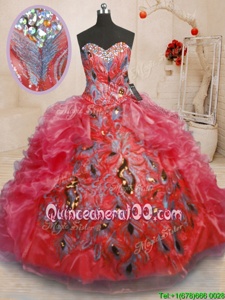 On Sale Floor Length Red Sweet 16 Dresses Sweetheart Sleeveless Zipper