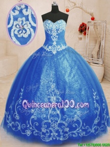 Extravagant Blue Sleeveless Beading and Appliques Floor Length Ball Gown Prom Dress