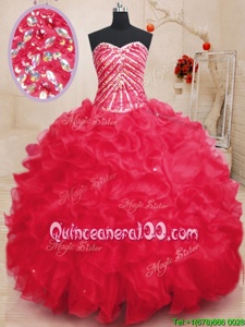Gorgeous Sequins Floor Length Ball Gowns Sleeveless Coral Red Sweet 16 Quinceanera Dress Lace Up