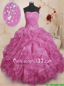 Pretty Lilac Lace Up Quinceanera Dress Beading and Ruffles and Ruching Sleeveless Floor Length