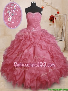 Glorious Pink Sleeveless Organza Lace Up Sweet 16 Quinceanera Dress forMilitary Ball and Sweet 16 and Quinceanera