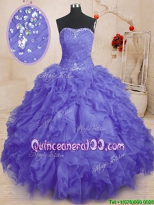 Sleeveless Beading and Ruffles and Ruching Lace Up 15 Quinceanera Dress