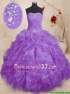 Nice Spring and Fall and Winter Organza Sleeveless Floor Length Quinceanera Gown andBeading and Ruffles and Ruching