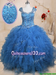 Spectacular Cap Sleeves Beading and Ruffles and Sequins Lace Up Quinceanera Gown