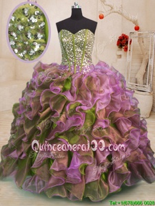 Vintage Multi-color Organza Side Zipper Sweetheart Sleeveless Floor Length Quinceanera Dresses Beading and Ruffles
