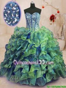 Captivating Multi-color Sleeveless Organza Lace Up Quinceanera Gowns forMilitary Ball and Sweet 16 and Quinceanera