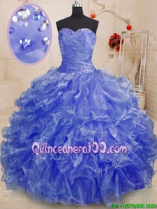 Spectacular Sleeveless Floor Length Beading and Ruffles Lace Up Sweet 16 Quinceanera Dress with Purple