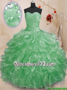 Glittering Ball Gowns 15 Quinceanera Dress Green Sweetheart Organza Sleeveless Floor Length Lace Up