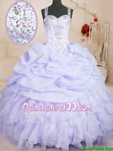 Fashionable Pick Ups Floor Length Ball Gowns Sleeveless Lavender Sweet 16 Dress Zipper