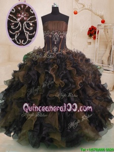 Vintage Organza Strapless Sleeveless Lace Up Beading and Ruffles Sweet 16 Dress inMulti-color