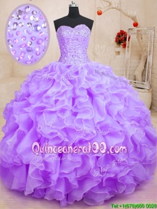 Customized Lilac Sleeveless Organza Lace Up Quinceanera Gown forMilitary Ball and Sweet 16 and Quinceanera