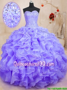 Sophisticated Beading and Ruffles Sweet 16 Dress Lavender Lace Up Sleeveless Floor Length