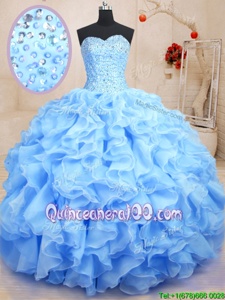 Pretty Blue Sweet 16 Quinceanera Dress Military Ball and Sweet 16 and Quinceanera and For withBeading and Ruffles Sweetheart Sleeveless Lace Up