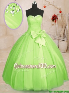 Tulle Sweetheart Sleeveless Lace Up Beading and Bowknot Quinceanera Dress inYellow Green