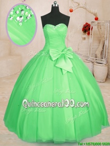 Deluxe Sleeveless Beading and Bowknot Lace Up Quinceanera Gown
