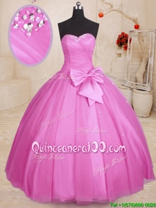 Elegant Beading and Bowknot Quinceanera Dress Lilac Lace Up Sleeveless Floor Length
