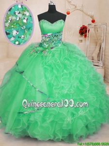Luxurious Apple Green Sleeveless Floor Length Beading and Ruffles Lace Up Quinceanera Dress