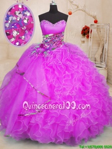 Unique Purple Lace Up Quinceanera Dresses Beading and Ruffles Sleeveless Floor Length