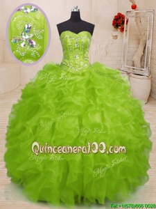 Customized Sleeveless Beading and Ruffles Lace Up Quinceanera Dresses