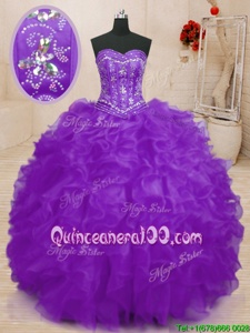 New Arrival Floor Length Purple Sweet 16 Quinceanera Dress Sweetheart Sleeveless Lace Up