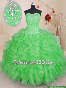Low Price Spring and Summer and Fall and Winter Organza Sleeveless Floor Length Quinceanera Gown andBeading and Ruffles