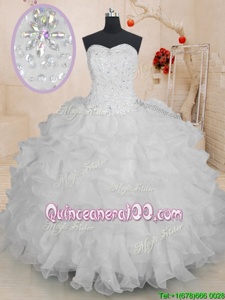 Eye-catching Ball Gowns Sweet 16 Dress White Sweetheart Organza Sleeveless Floor Length Lace Up