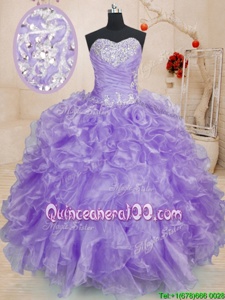Flare Lavender Sweetheart Lace Up Beading and Ruffles Ball Gown Prom Dress Sleeveless
