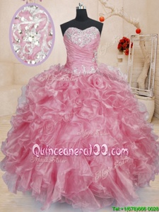Modern Floor Length Ball Gowns Sleeveless Pink Quinceanera Dress Lace Up