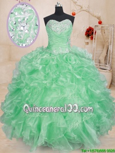 Delicate Apple Green Quinceanera Gowns Military Ball and Sweet 16 and Quinceanera and For withBeading and Ruffles and Pick Ups Sweetheart Sleeveless Lace Up