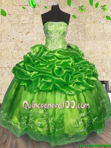 Custom Made Spring Green Organza Lace Up 15 Quinceanera Dress Sleeveless Floor Length Beading and Embroidery