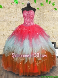 Delicate Multi-color Sleeveless Beading and Ruffles and Ruffled Layers Floor Length Quince Ball Gowns