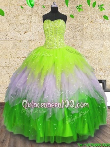 Sleeveless Beading and Ruffles and Sequins Lace Up 15 Quinceanera Dress