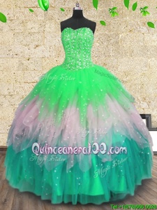Multi-color Tulle Lace Up Sweetheart Sleeveless Floor Length Vestidos de Quinceanera Beading and Ruffles and Sequins