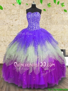 Artistic Multi-color Ball Gowns Tulle Sweetheart Sleeveless Sequins Floor Length Lace Up Quinceanera Dresses