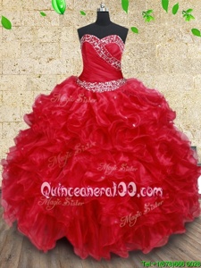 Charming Floor Length Red Quince Ball Gowns Sweetheart Sleeveless Lace Up